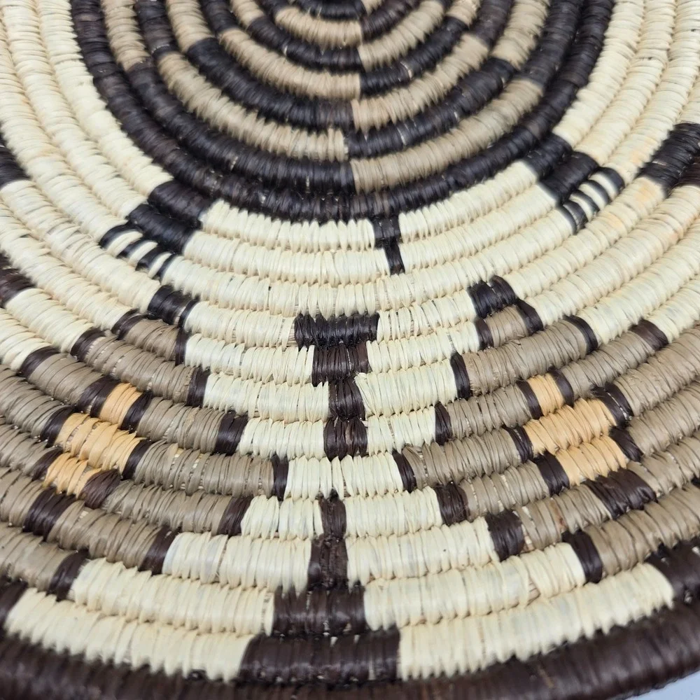 Handwoven Coiled Basket Bowl Geometric Turtle Brown‎ Cream Southwest Style 9.75